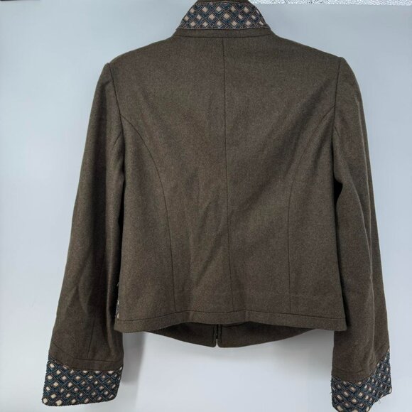 Tory Burch Women’s Embroidered Wool-Blend Zip Jacket Size 10 Olive Green Texture - Picture 6 of 8